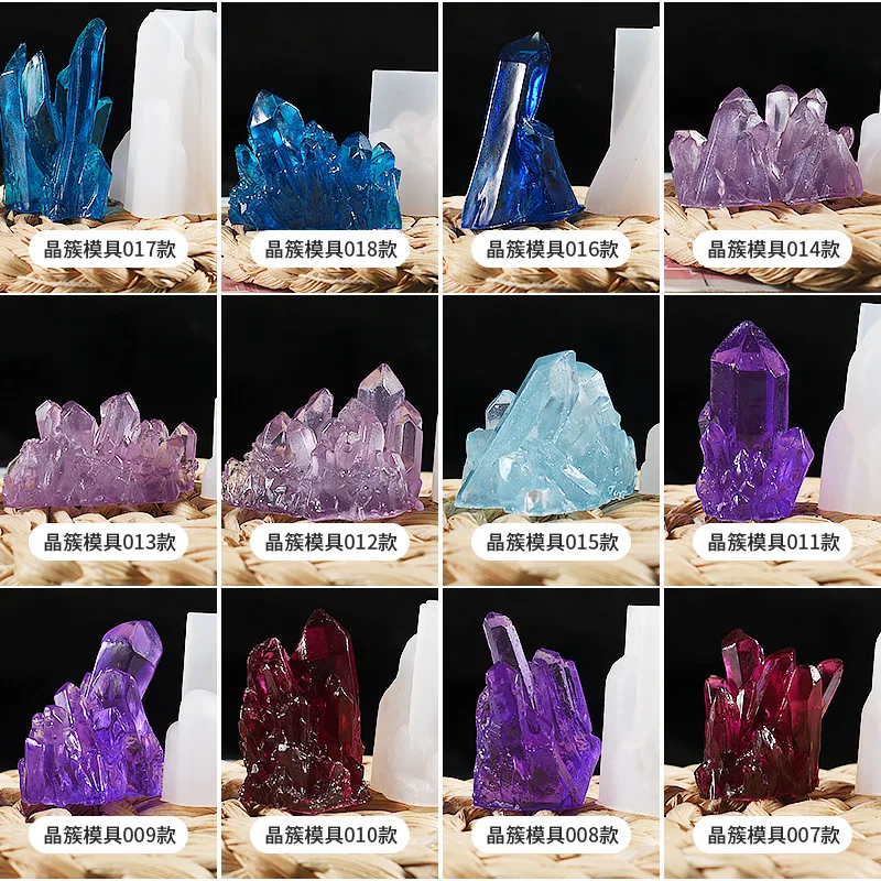 DIY glue drop crystal cluster mold 18 types of crystal cluster rockery ornaments epoxy resin frosted decorative silicone mold