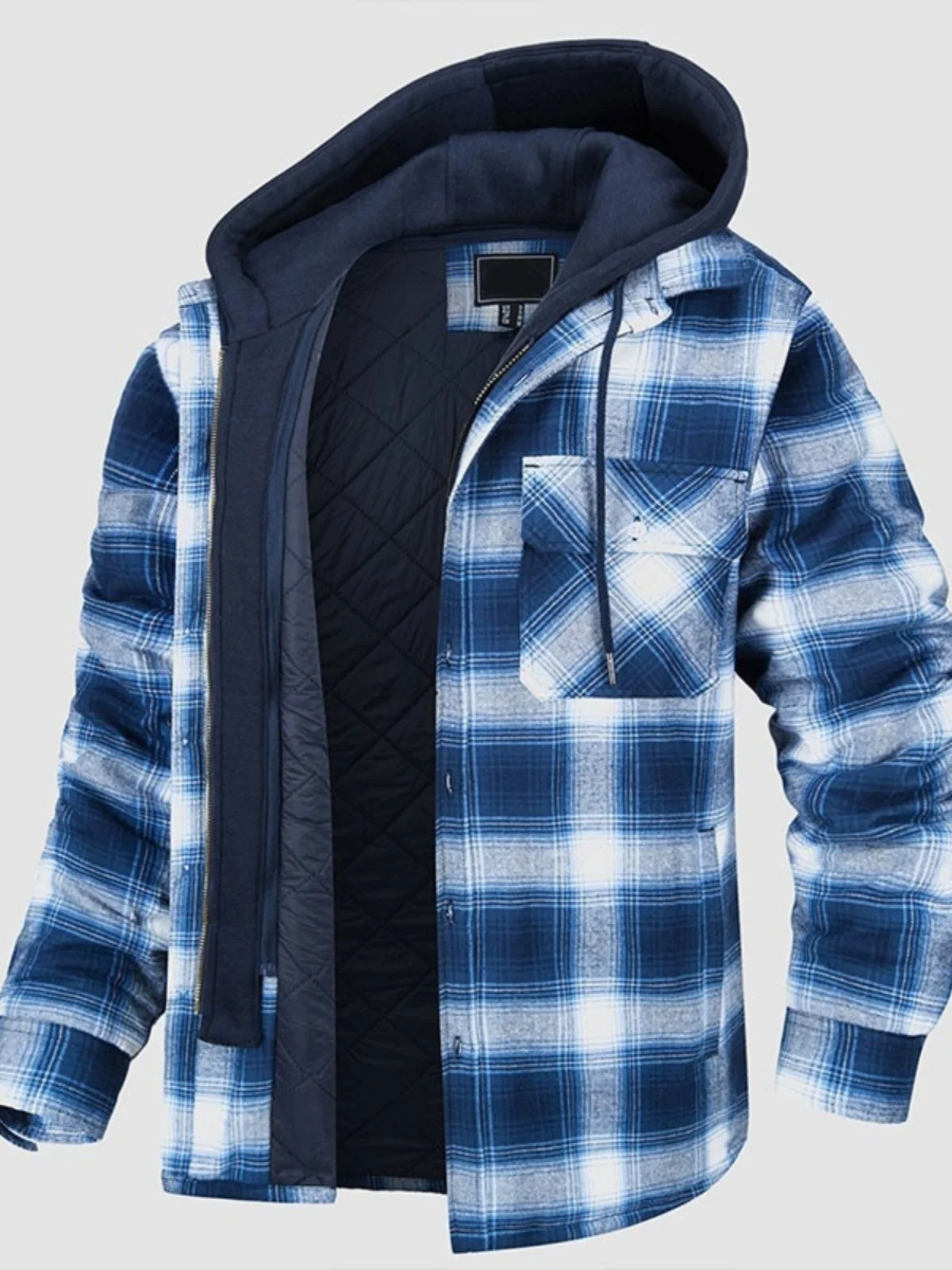

Thiened Cotton Jaet with Hood Long Sve Plaid Loose Men's Faion Urban Sle Warm Coat Youth Regular Length Spring