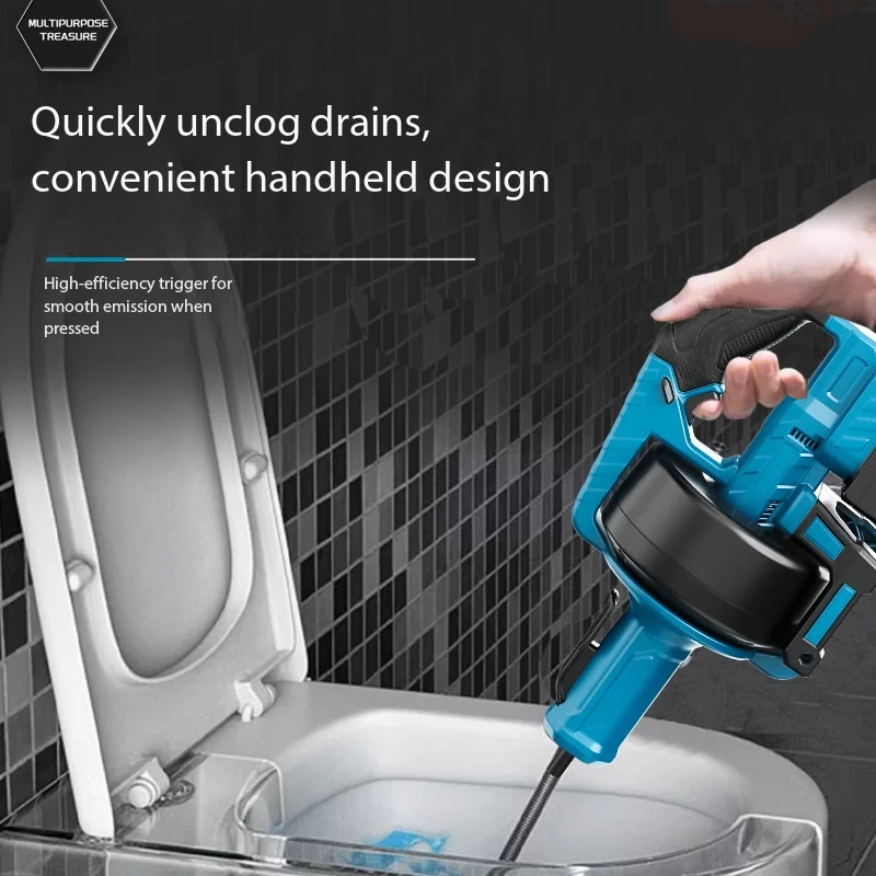 Portable Lithium Battery Pipe Dredge Machine 7m Steel Cable Drain Cleaner for Kitchen Bathroom Toilet Sewer