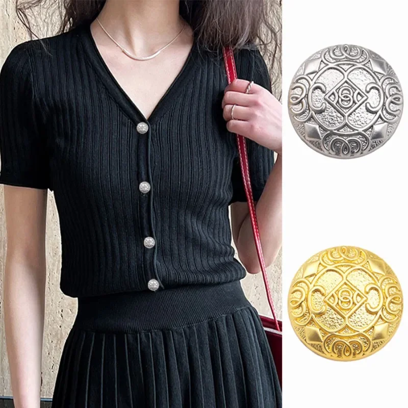 FCXDG 10pcs Exquisite Fashion European Double Circle Metal Buttons Suit Cardigan Dress Gold Silver Classic Decorative Buttons