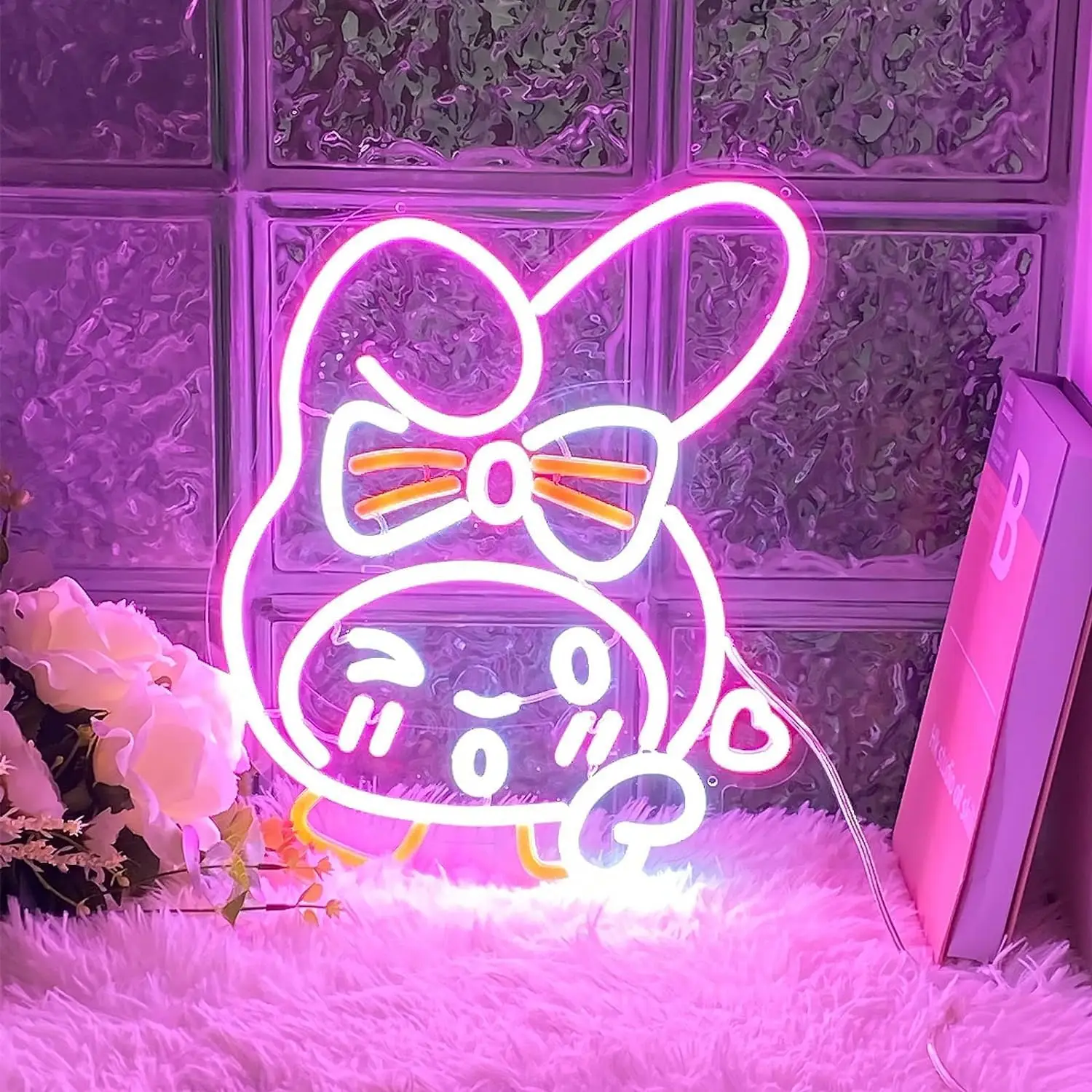 

Неоновая вывеска Sanrio My Melody с регулируемой яркостью, светодиодный неоновый светильник для спальни девочки, общежития, дома, вечеринки, кафе, милый настенный декор, подарки на день рождения