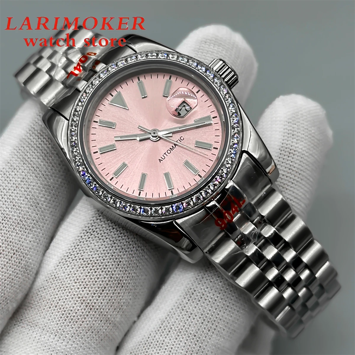 BLIGER 31mm NH05A Automatic Movement Women's Mechanical Diving Ring Rose Silver watch Fritillary dial stainless steel strap