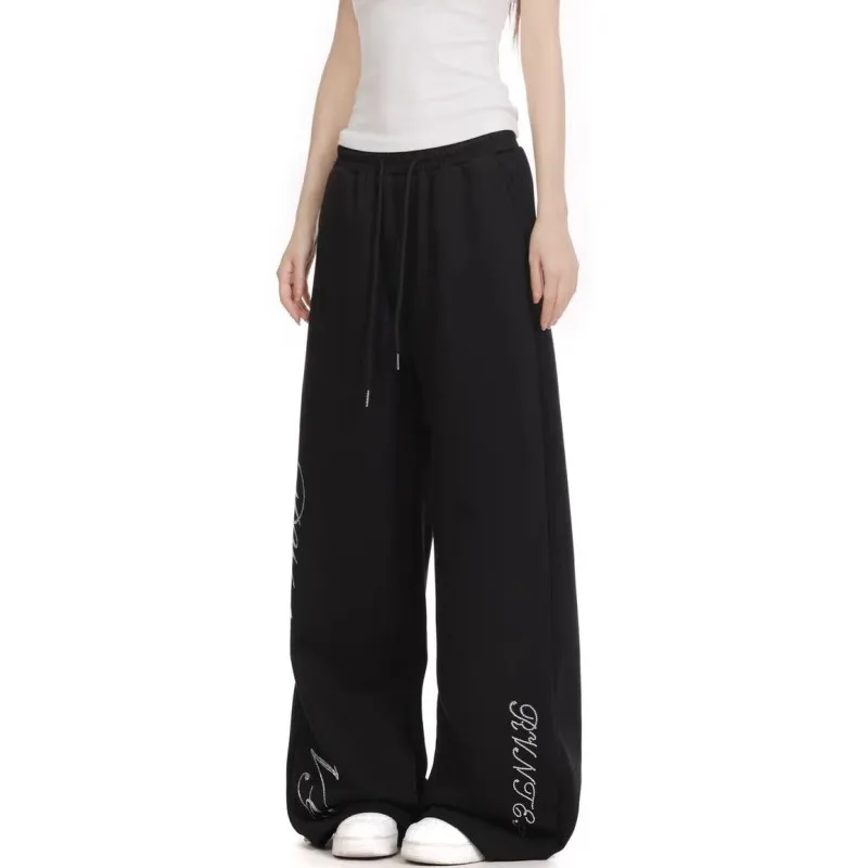 Calça feminina vintage com estampa de letras, cintura alta, americana, dança de rua, inverno, nova moda para mulheres