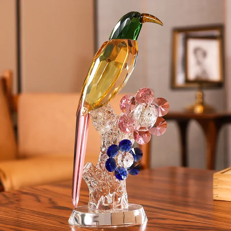 Crystal Geometric Bird Figurine Decorative Parrot Sculpture Living Room Accent Wine Cabinet Display Elegant Decor Colorful Bird - Image 4