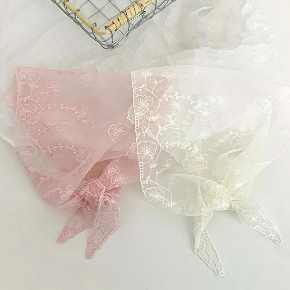

Breathable Lace Triangle Scarf Sunscreen Lightweight Ramie Head Scarf Wraps Countryside Style Triangle Waistband Vacation