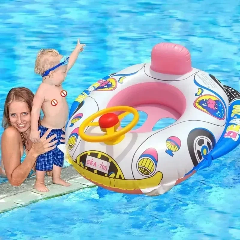 Baby Sommer aufblasbares Spielzeug Schwimmring Rennpolizeiauto Muster Float Sitz mit Lenkrad für Pool aufblasbares Wasserspielzeug