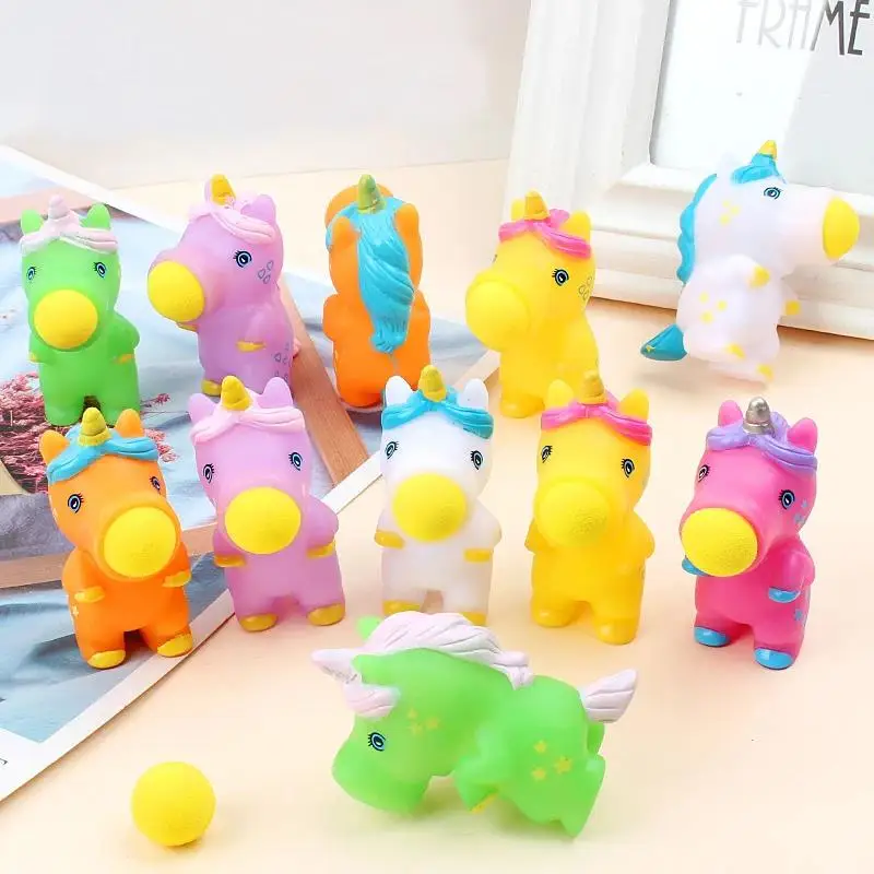 3Pcs Funny Squeeze Shooting Ball Cute Unicorn Catapult Spitting Ball Fun Mini Decompression Toys Kids Birthday Party Favors