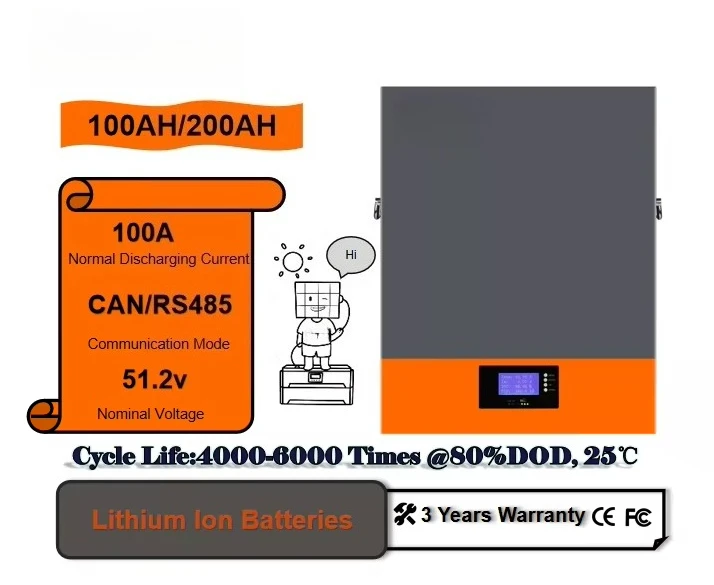 51.2V 100AH 200AH Lithium Ion Batteries for Solar Panel System