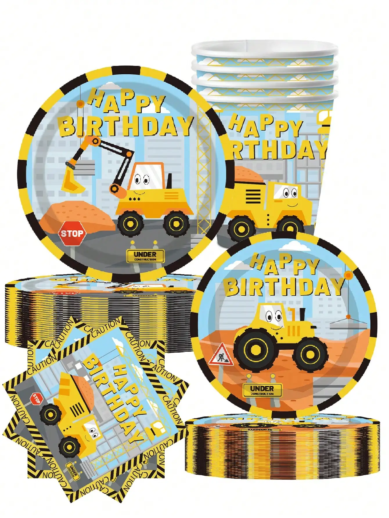 Bagger Fahrzeug Thema Party Cartoon LKW Teller Pappbecher Taschentuch Traktor, Festival Feier, Geburtstag Party Supplies