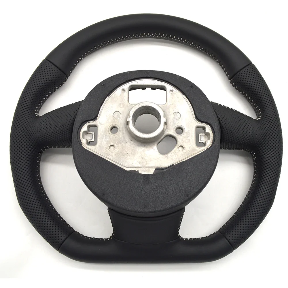 For Audi A4 B8 Q3 A3 8V Flat Bottomed White Stitching Perforated Leather Multifunctional Steering Wheel  With Key Frame Base