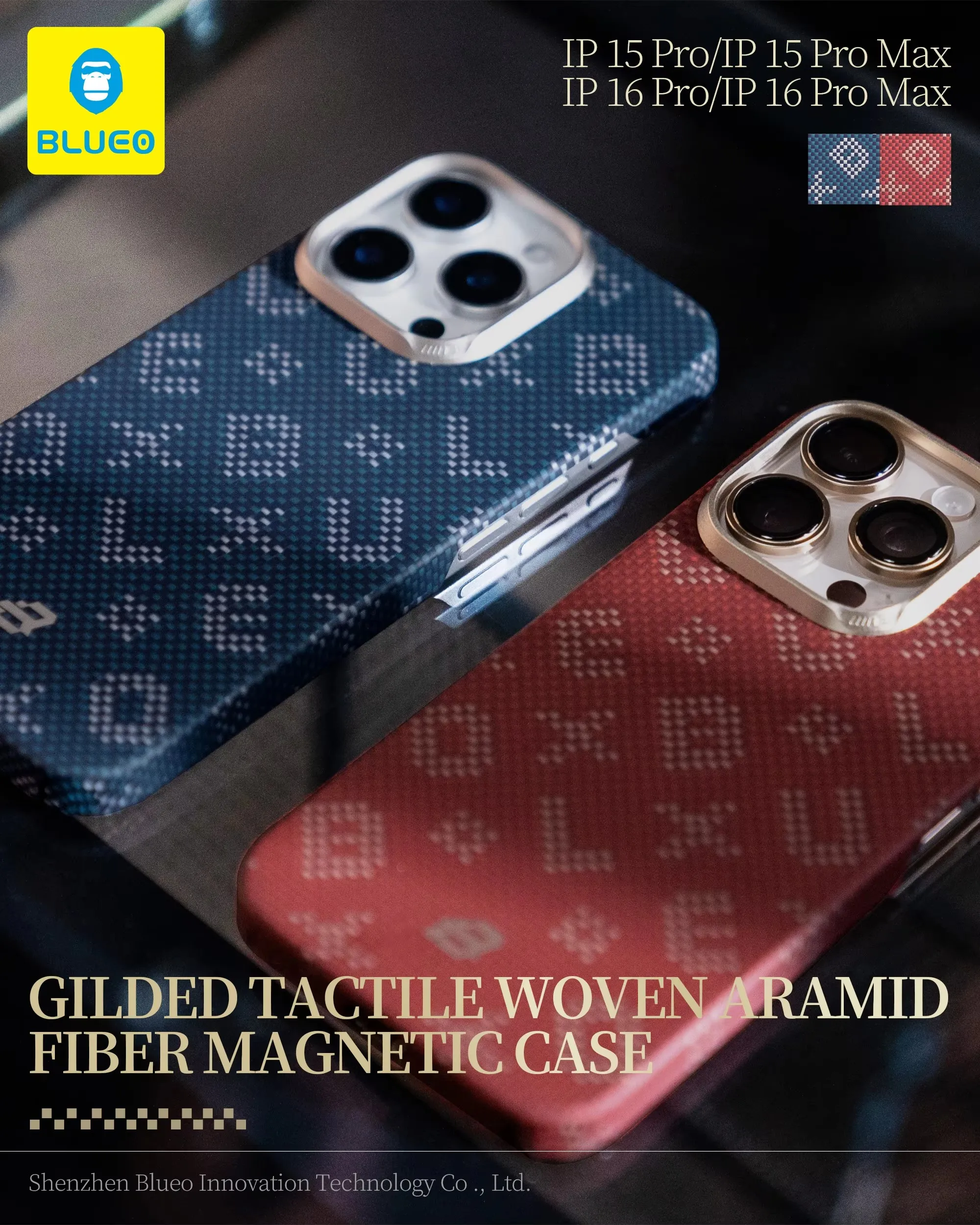 Original Blueo Kevlar Series iPhone 16 Pro Max  Monogram Gilded Tactile Woven Aramid Fiber Case for Iphone 15 pro max case