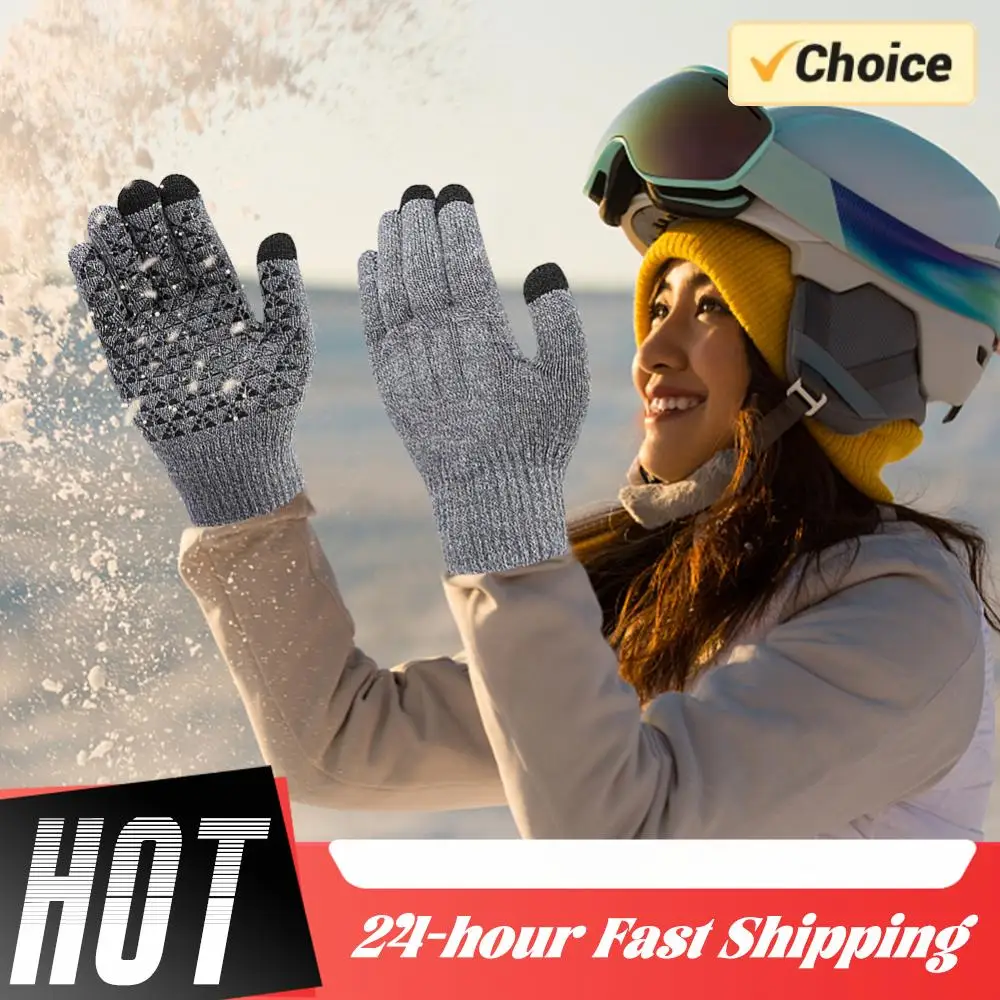 Guantes de punto con calefacción USB para invierno, guantes térmicos a prueba de viento con pantalla táctil para montar, senderismo, guantes cálidos para ciclismo con dedos completos