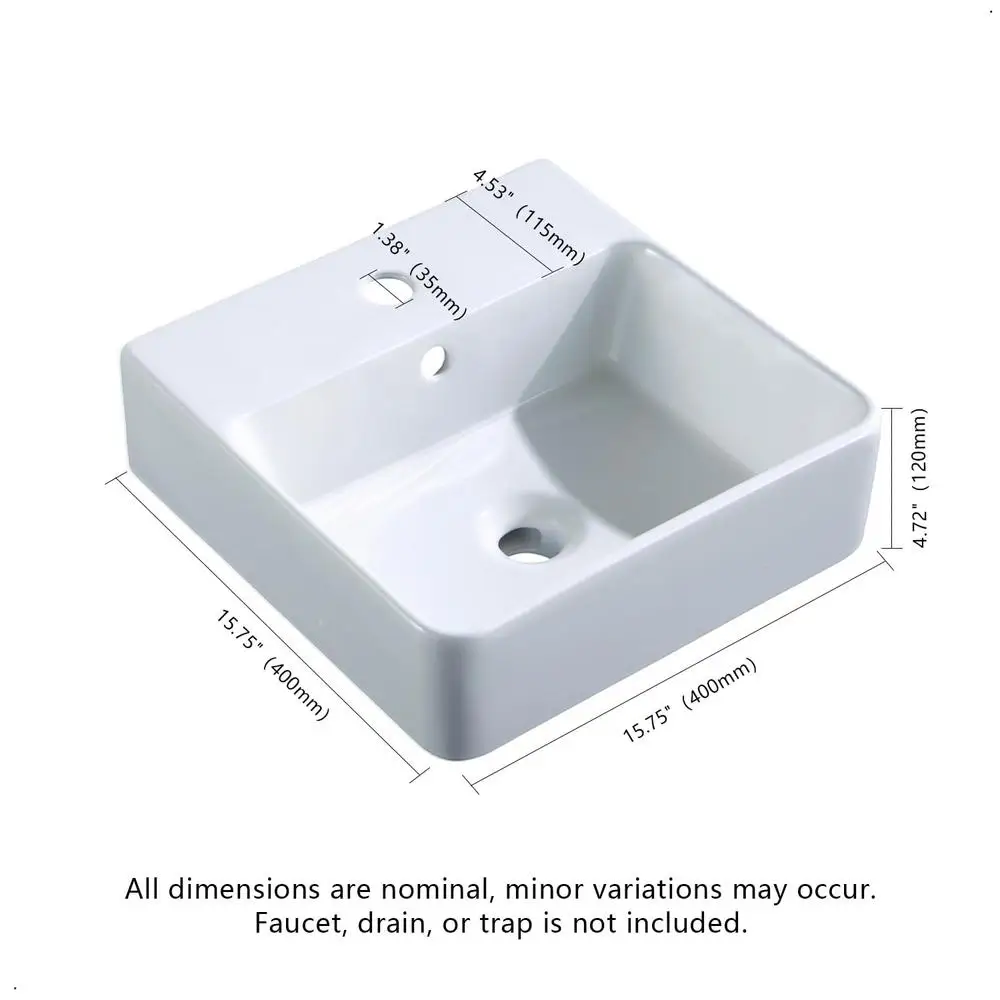 Lavabo rectangular de cerámica para baño, color blanco, encima del mostrador, diseño moderno