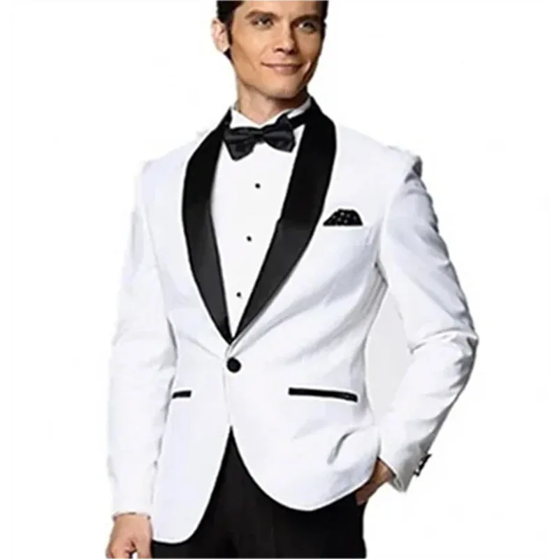 Blazer One Piece White Jacket Black Shawl Lapel One Button Slim Fit Elegant Groom Outfits Men\'s Suits Formal Wedding Occasion