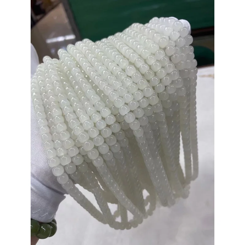 Hetian White Jade 108 Old Material Round Beads Necklace Hanging Rope 6-7Mm Pendant Bracelet Accessories