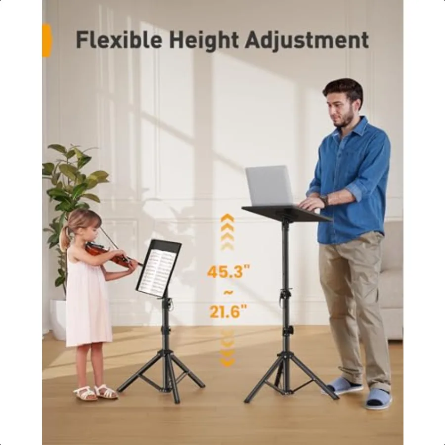プロジェクタースタンド三脚、高さ21～45インチ調整可能、ノートパソコンスタンド、ポータブル、高さのあるプロジェクタースタンド、90度傾斜、屋外移動用スパイク付き
