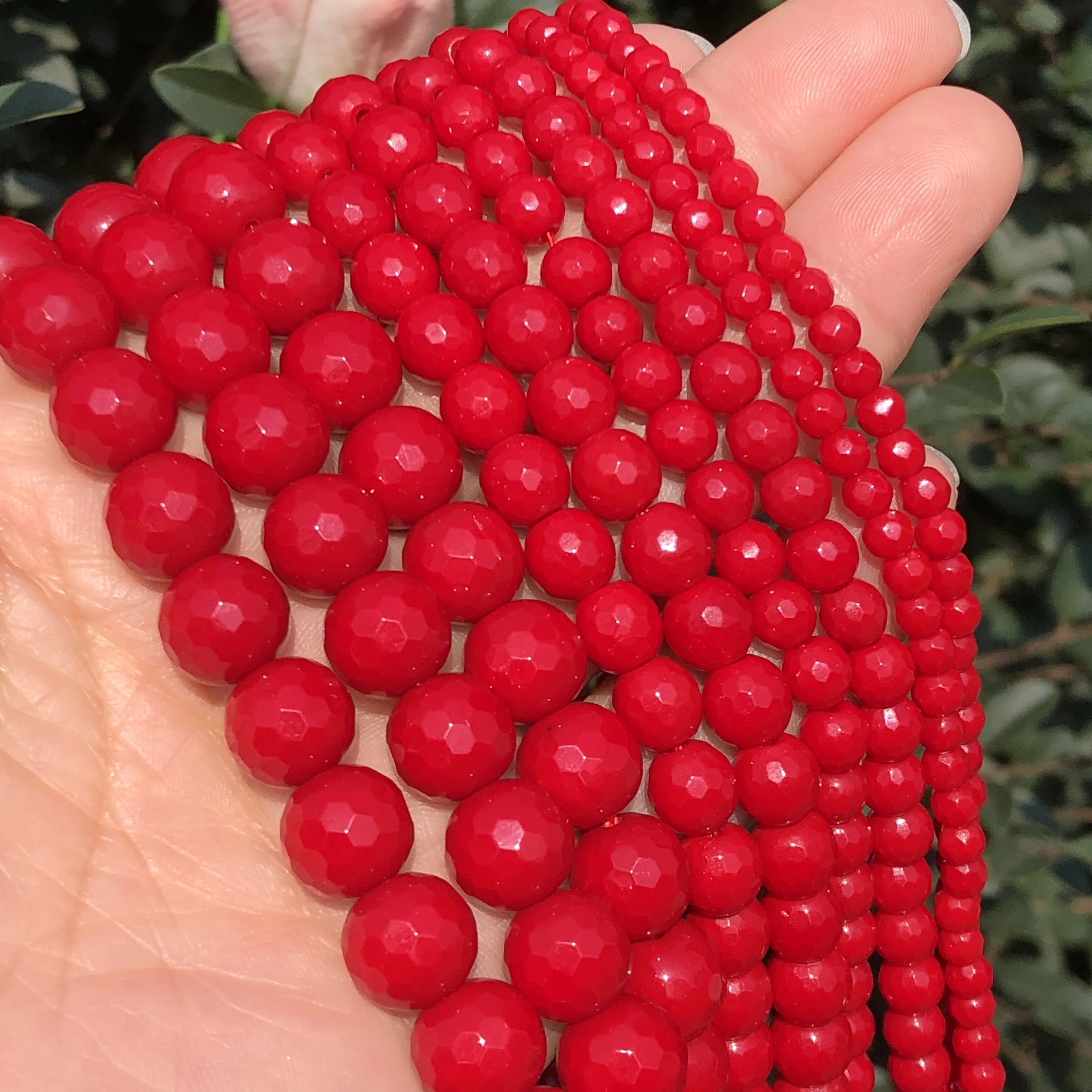 4/6/8/10/12mm Faceted Red Coral Jades Beads Round Loose Spacer Beads For Jewelry Making DIY Bracelets Accessories 15'Inches