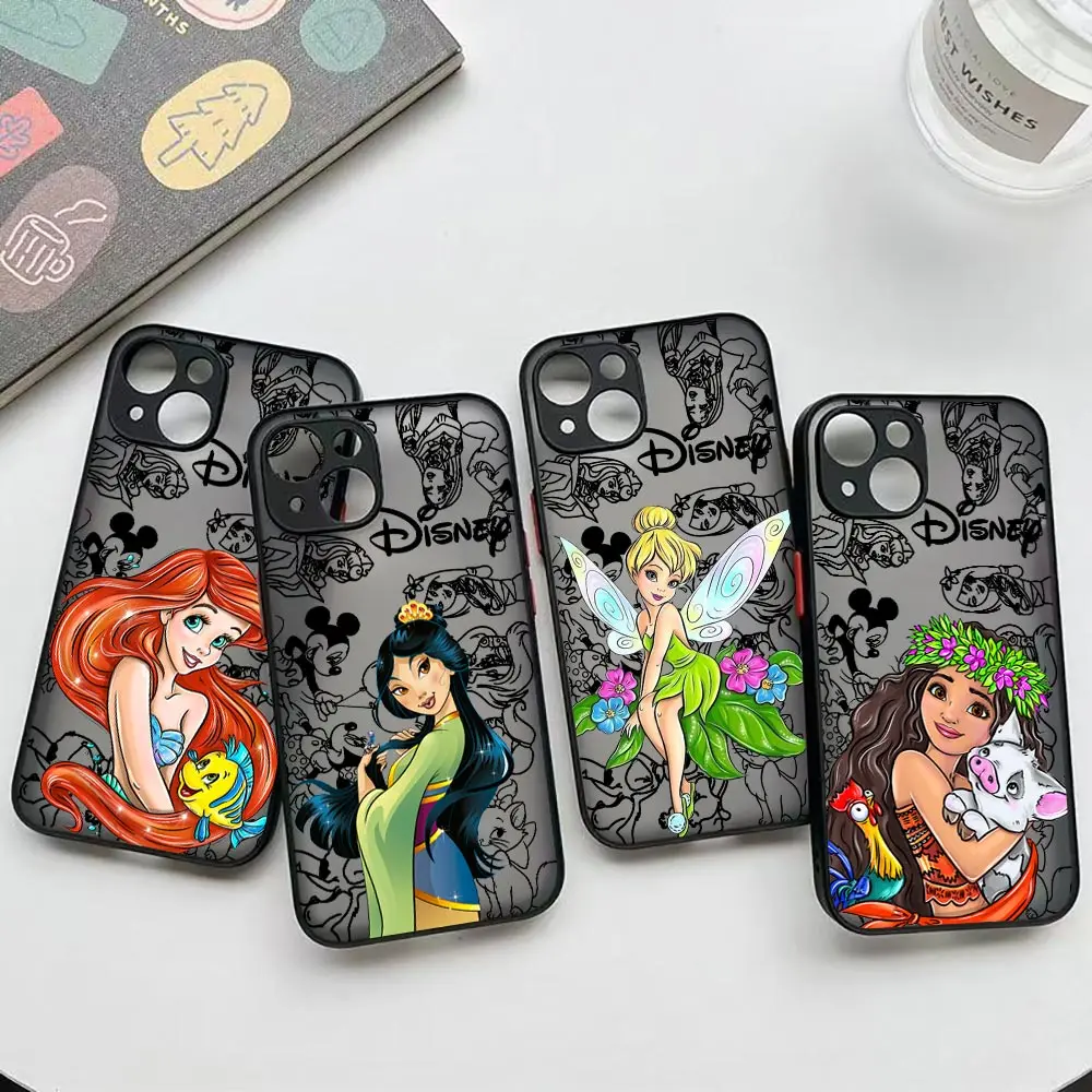 

Disney Princess Ariel Mulan Shell Phone Case For iPhone 16 ProMax 14 13 12 11 16 Plus Mini 15 Pro Max Funda Art Matte Back Cover