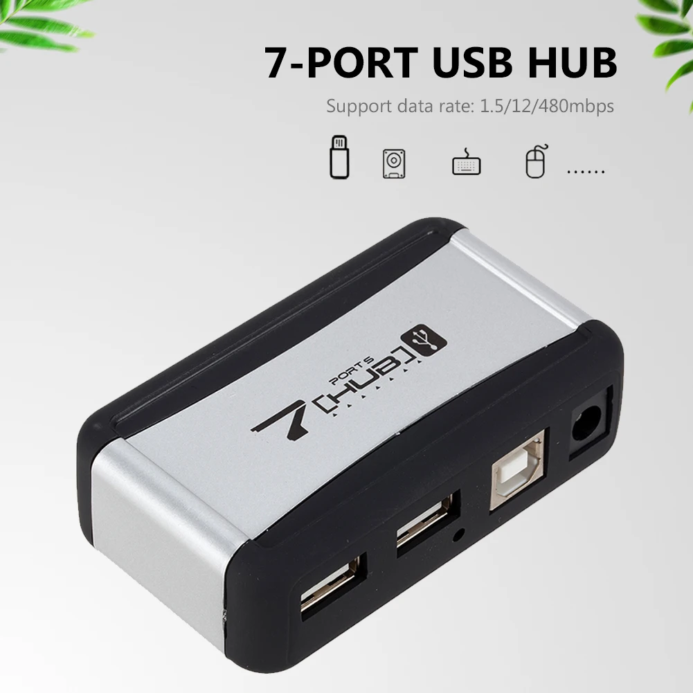 

Вертикальный 7-портовый концентратор USB 2.0, мульти-USB-разветвитель, поддержка Plug and Play, разветвитель 1,5/12/480 Мбит/с для адаптера питания, аксессуары для ПК