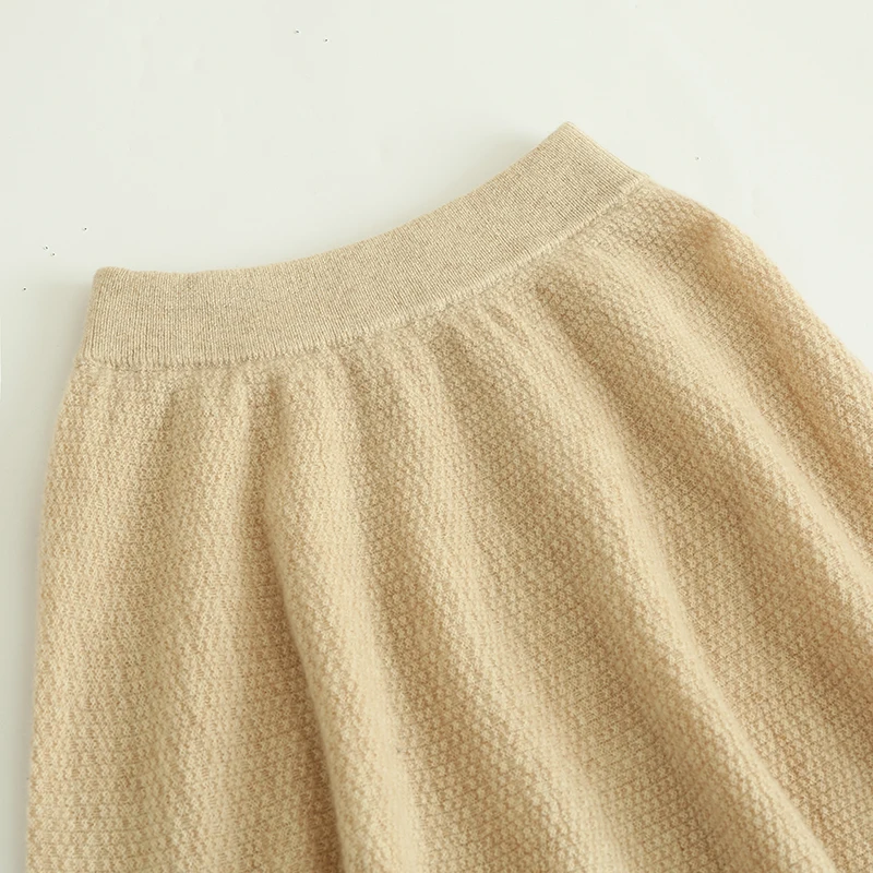 Thick High Waist 100% Merino Wool Skirt Women\'s Autumn and Winter A-line Knitted Big Swing Umbrella Skirt Fashion Korean Version