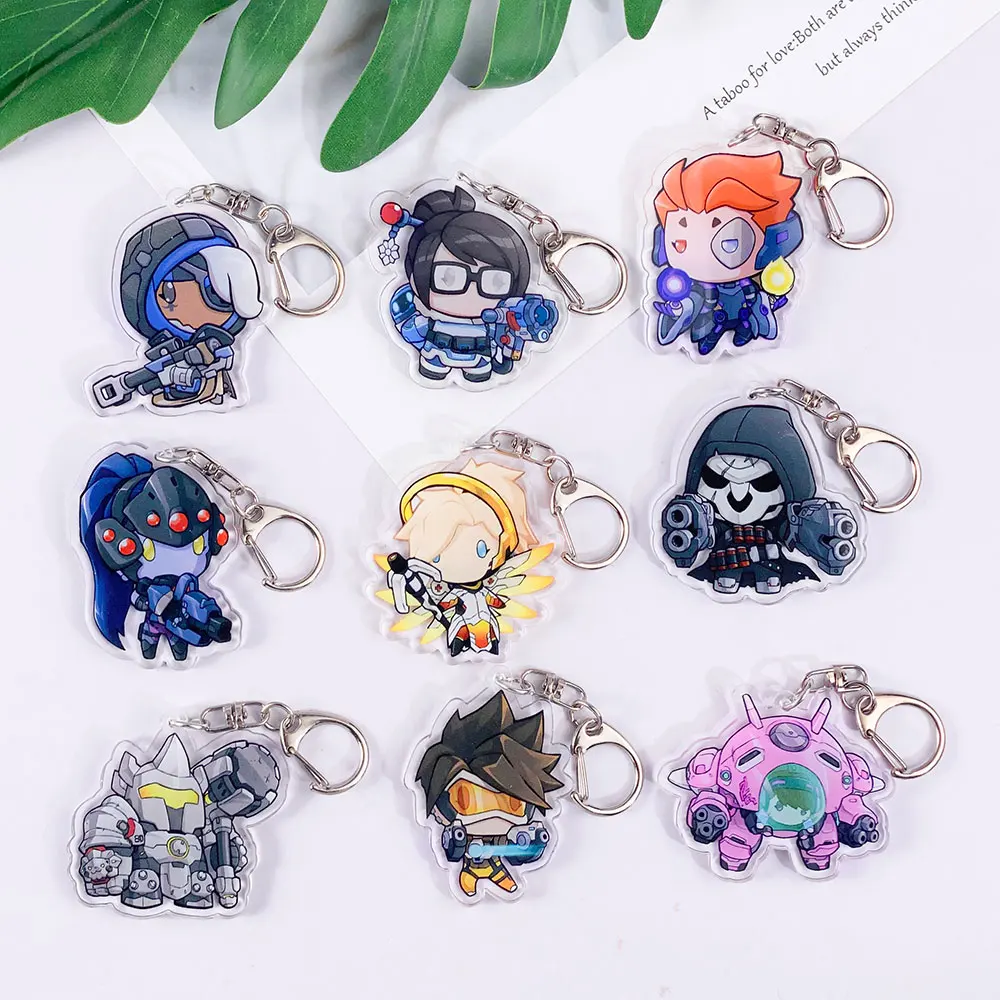 1/18 piezas de accesorios de llavero de acrílico de Overwatch, bonitos, de dibujos animados, para juegos de disparos, colgante para mochila, regalos para amigos