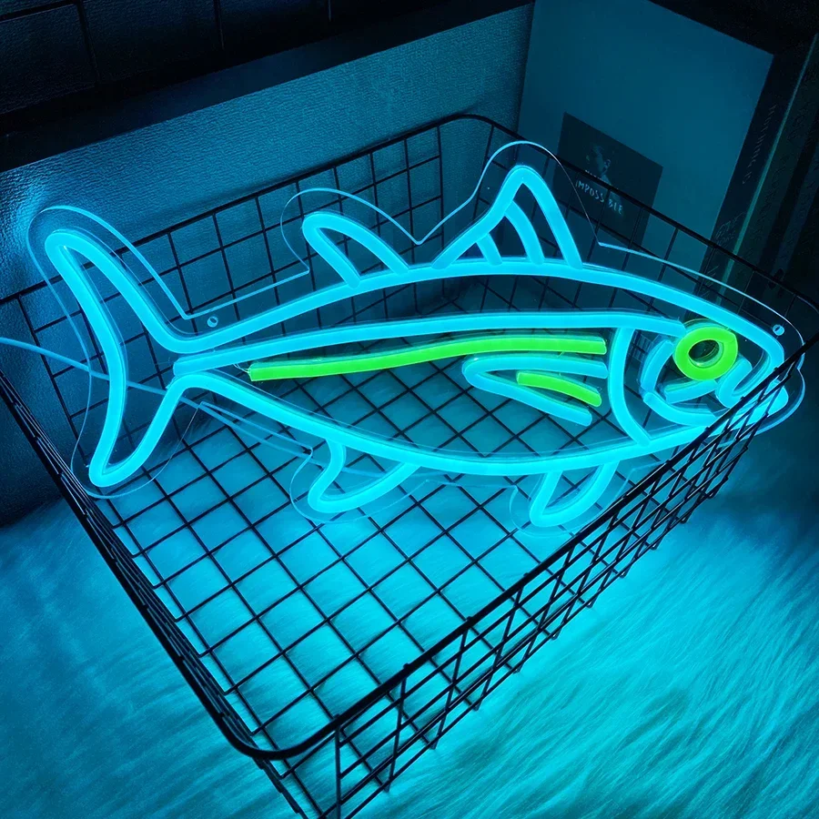 Fish Neon Lights Signs for Wall Decor  Led Signs for Bedroom Living Room Restaurant Office Birthday Gifts Tuna Neon Sign,