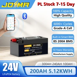 VEFEPO4-Batterie Lithium avec Bluetooth et BMS, Accessoire de 24V, 200Ah, 100Ah, 140Ah, 300Ah, 5kW, 12V, 6000 + Cycles, Grade A, IP65, pour Montres Solaires Domestiques, EU UA
