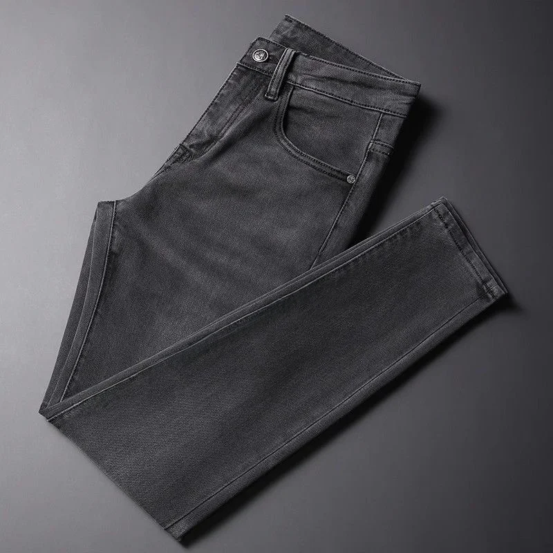 

Men's Fce Lined Slim Fit Denim Jeans e ey Winter Warm Resistant Trousers Youth Faion Stand Fit Thi Denim Jeans