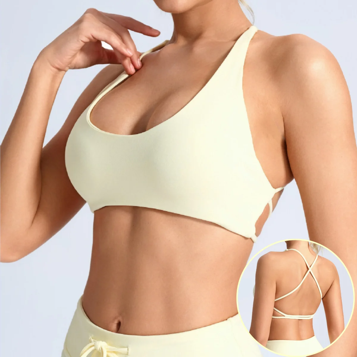 Women U-Neck Crisscross Back Sports Bra Thin Strap Padded Yoga Bra Light Support Workout Crop Top Gym Fitness Athletic underwear