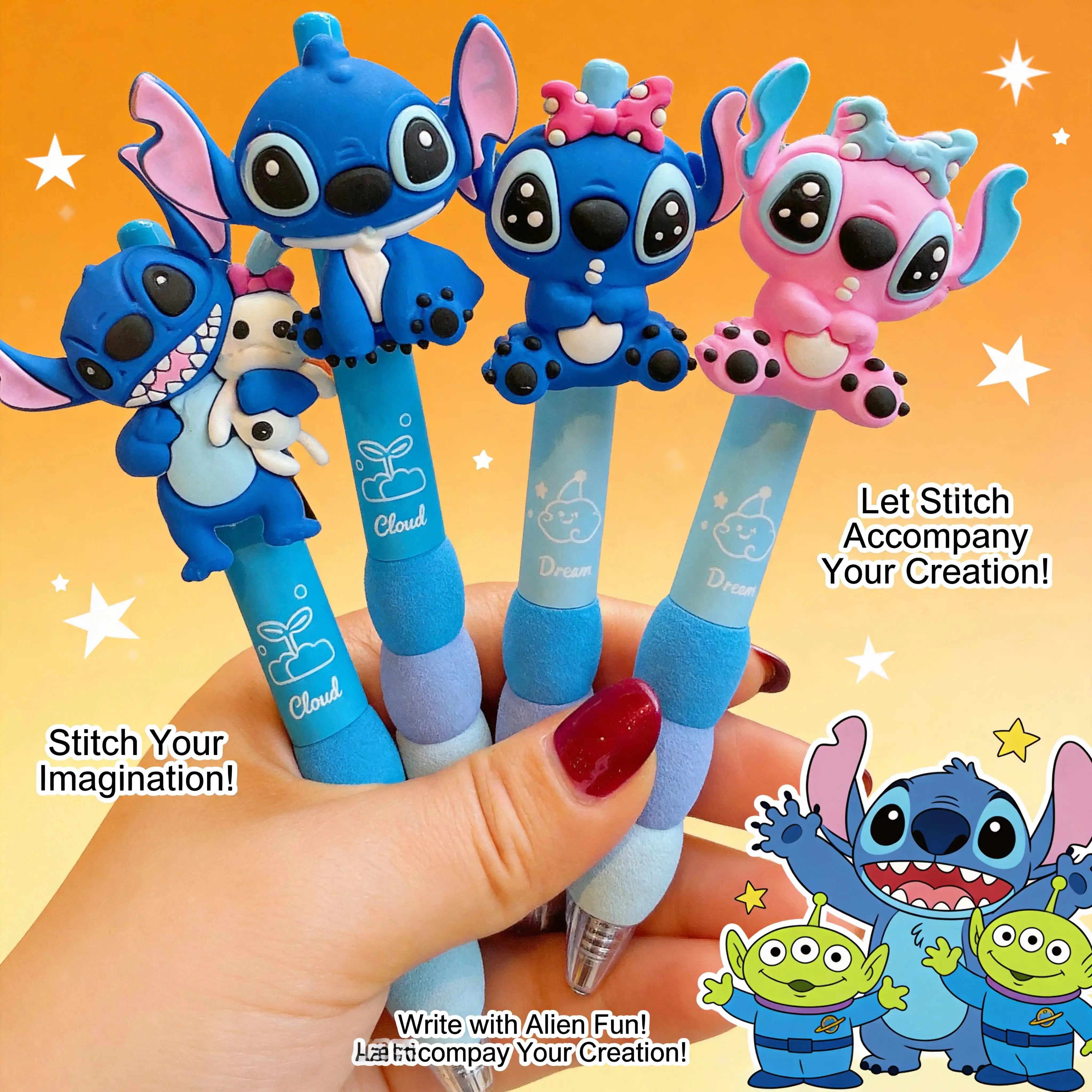 

1pc Stitch Pen cartoon character doll Stitch black click ballpoint pen student learning supplies children's toys gift