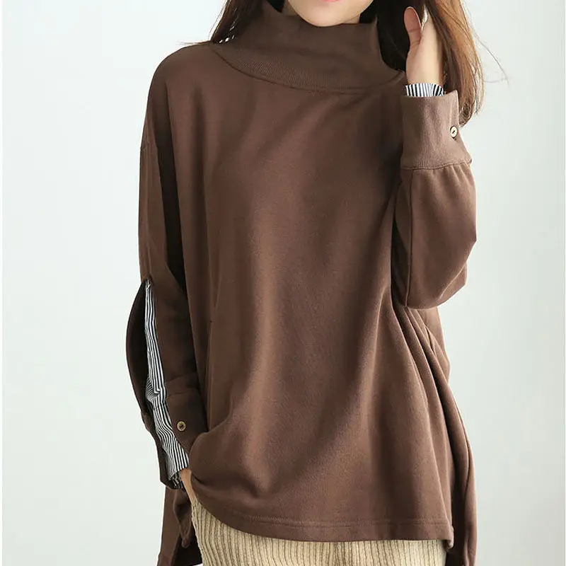 Loose Woman Clothing Long Women's Sweatshirt Brown Baggy Pullovers Top Offer Chic Elegant Harajuku Fashion Dropshiping E Kpop M