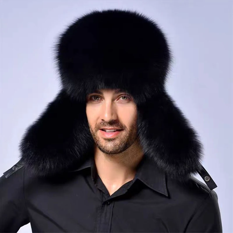 Winter Men Women Warm Soft Bomber Hats Russian  Hat with Ear Flap Pu Leather Fur Trapper Cap Earflap