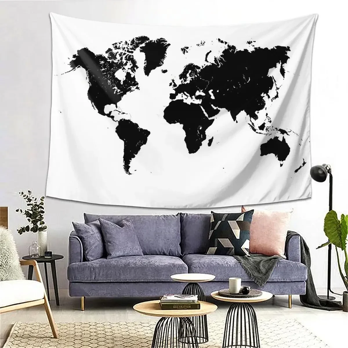 Black World Map Tapestry Decoration Art Aesthetic Tapestries for Living Room Bedroom Decor Home Hippie Wall Cloth Wall Hanging