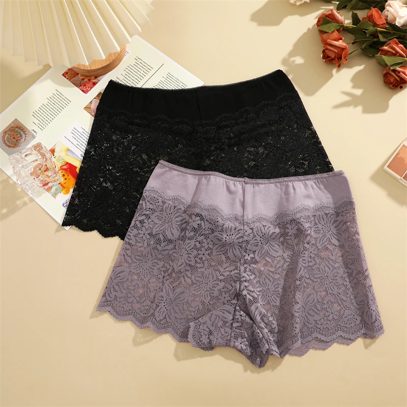 FINETOO 3Pcs Lace Floral Underwear Women's Hollow Out Boyshort Panties Sexy Low Waist Breathable Briefs Girls Soft Lingerie S-XL