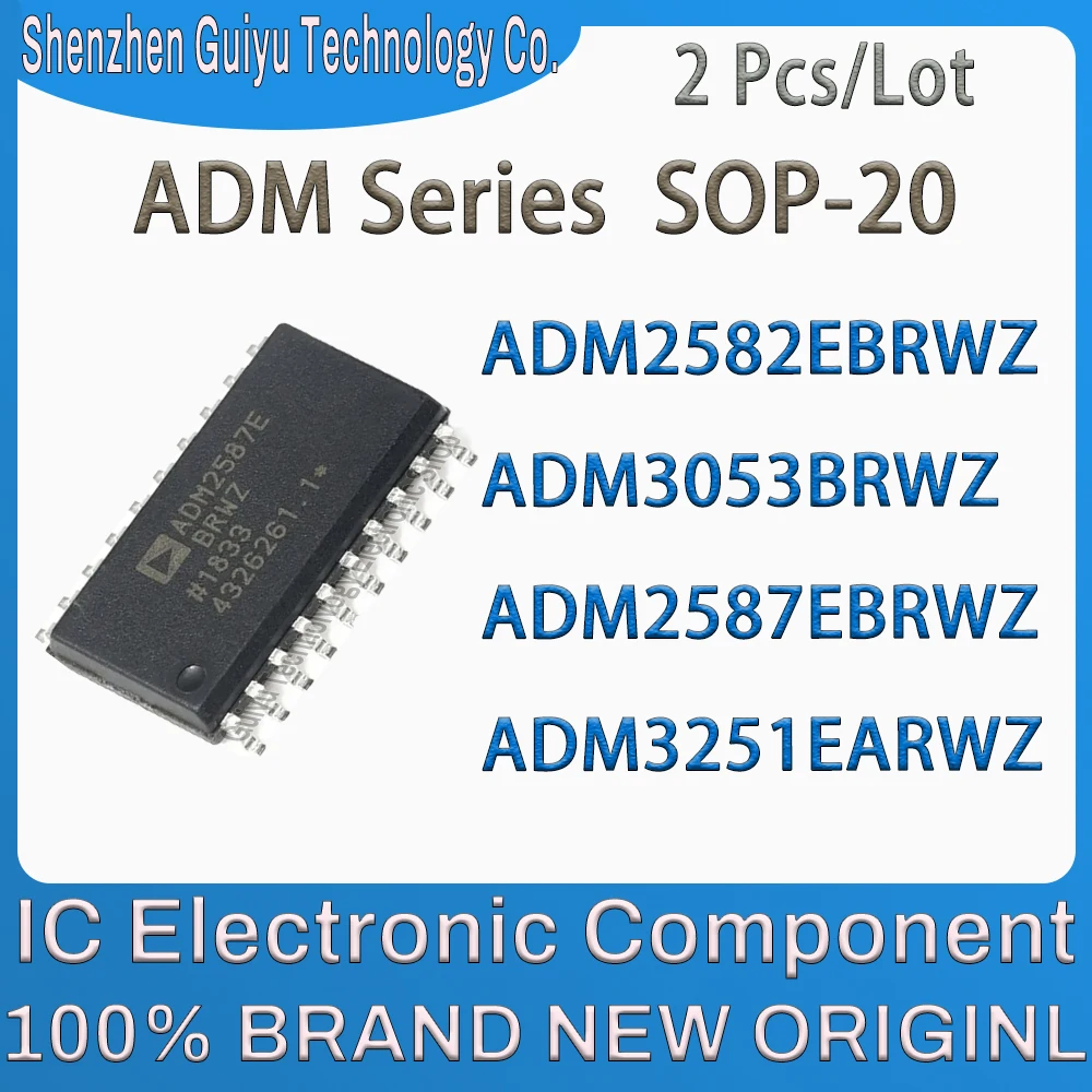 2 Pcs/Lot ADM2582EBRWZ ADM3053BRWZ ADM2587EBRWZ ADM3251EARWZ ADM2582EBR ADM3053 ADM2582 ADM2587 ADM3251 ADM SOP-20 IC Chip