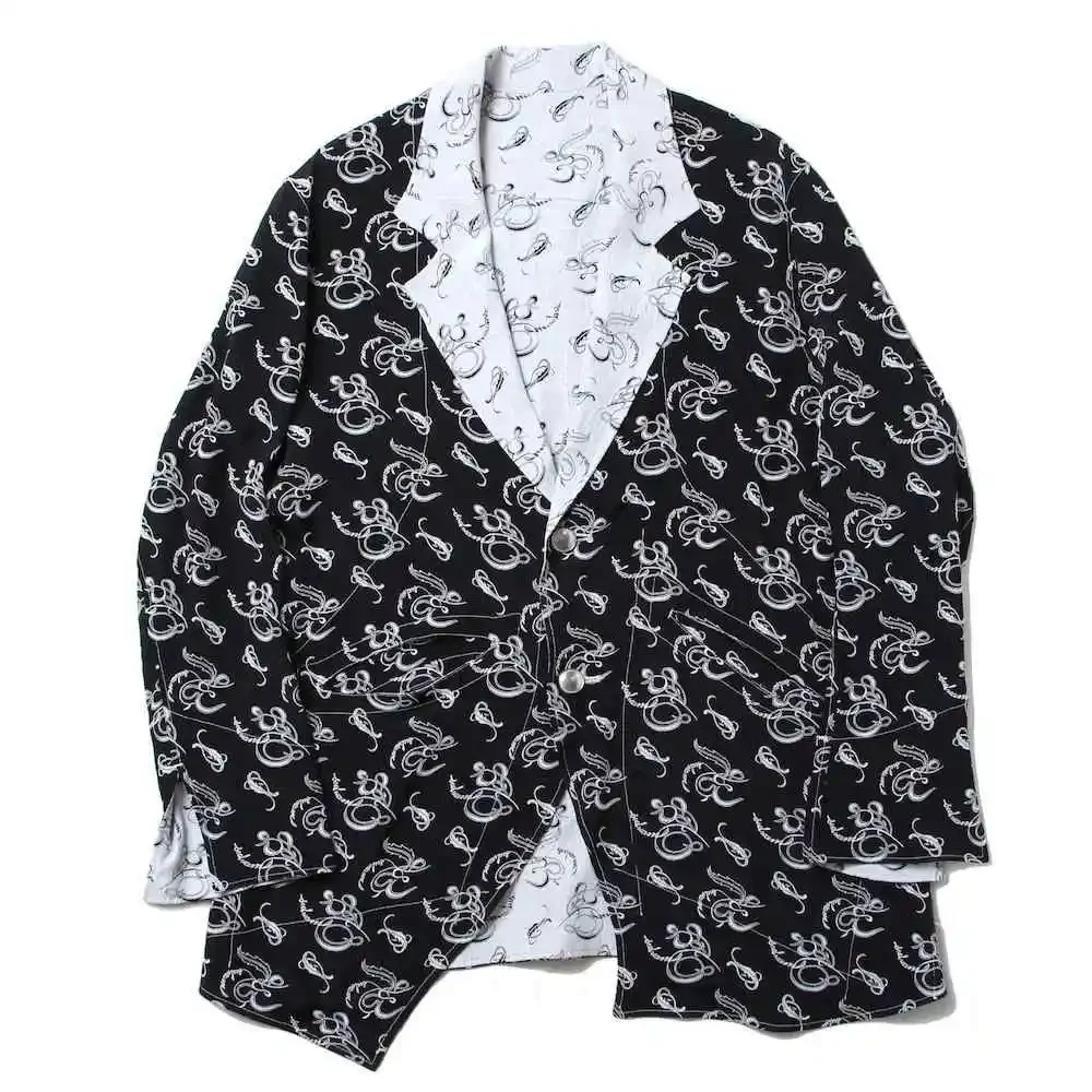 

YOJI OOAK printed double-sided suit jacket black and white reversible lightweight casual jacket Japanese designer