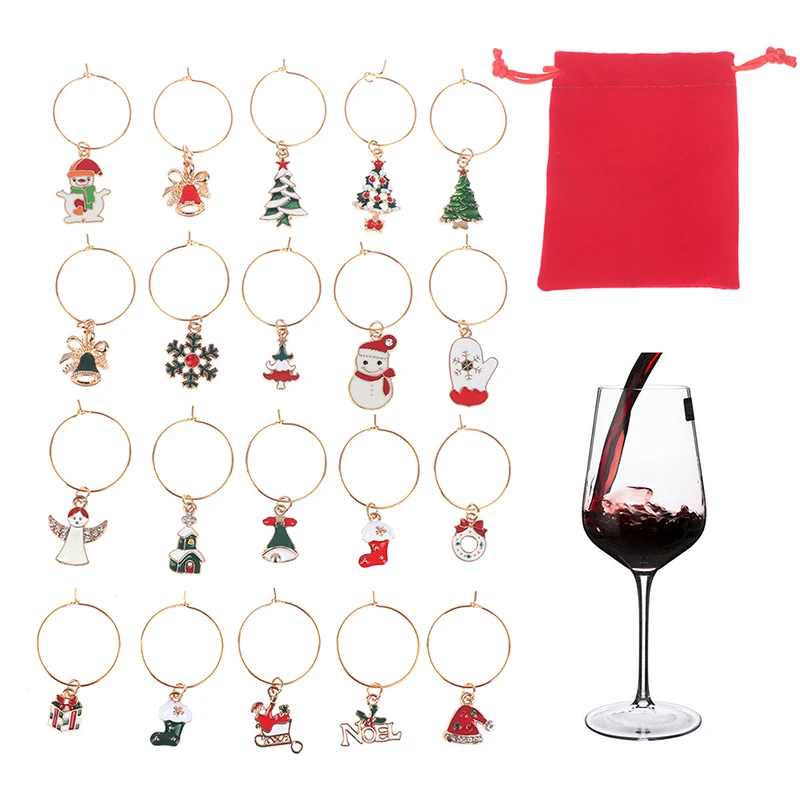 20Pcs Christmas Wine Glass Markers Holiday Drink Marker Charms for Wine Glasses