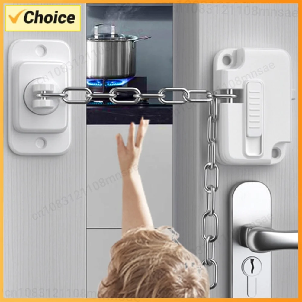 Window Frame Safety Chain Lock Self Adhesive Window Restrictor Child Safety Locks Adjustable for UPVC Wooden Sliding Window