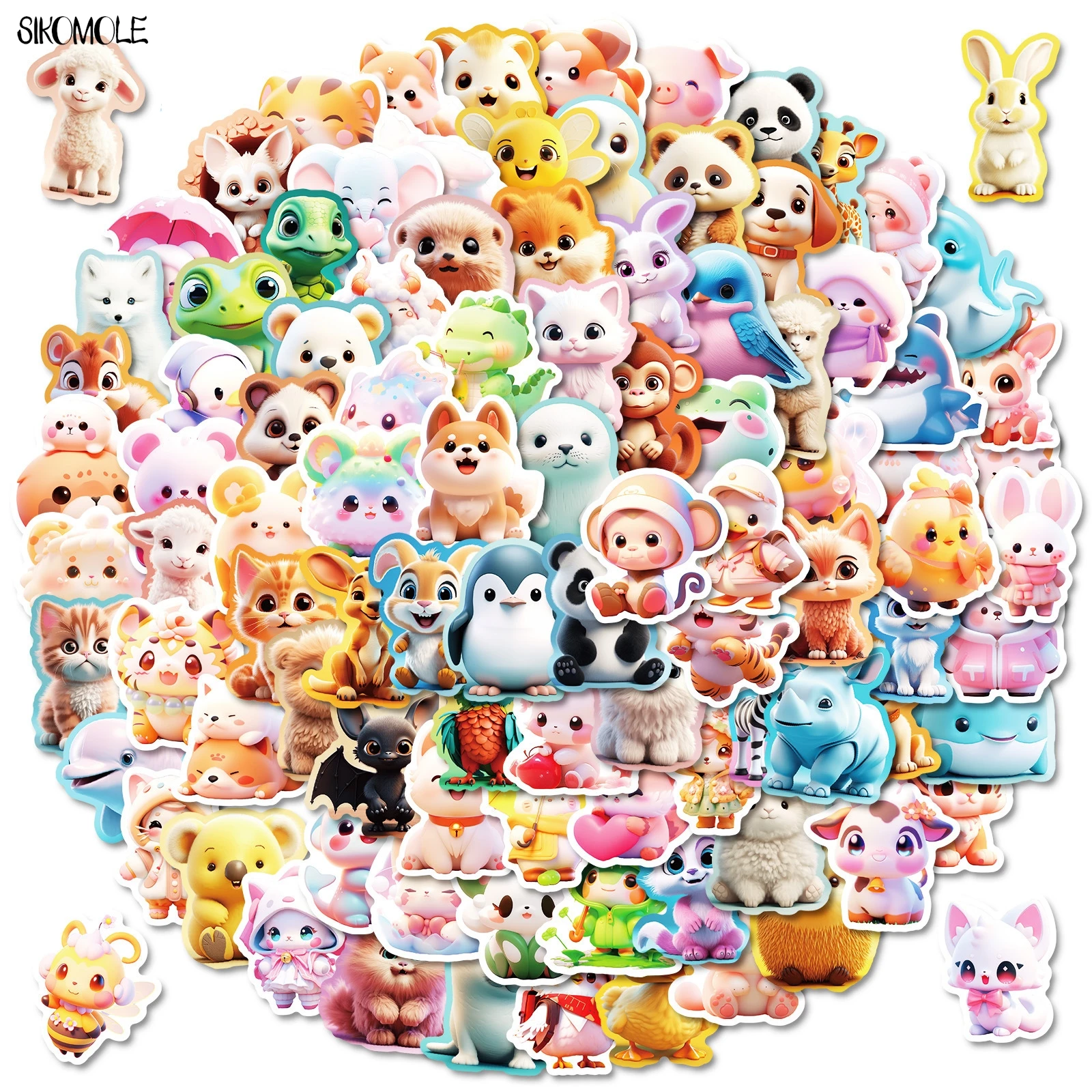 10/50/100PCS Cartoon 3D Cute Small Animals Sticker Kawaii Children\'s Decoration Stationery Graffiti Stickers Decal Kid Toys Gift