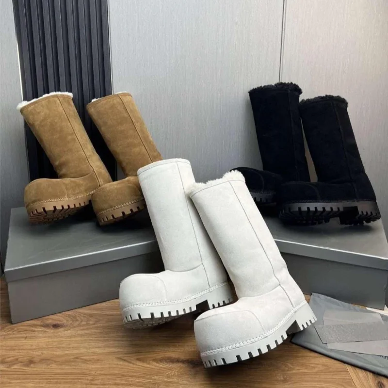 

Brand Plus Size Women's Snow Boots Comfort Solid Color Thick Bottom Round Head Shoes Increase Simple Warm Anti-slip Snow Boots