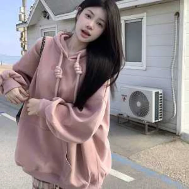 

Толстовка с длинными рукавами для женщин, дизайнерская повседневная ленивая американская куртка, топ, новинка осени и зимы в стиле ретро с капюшоном