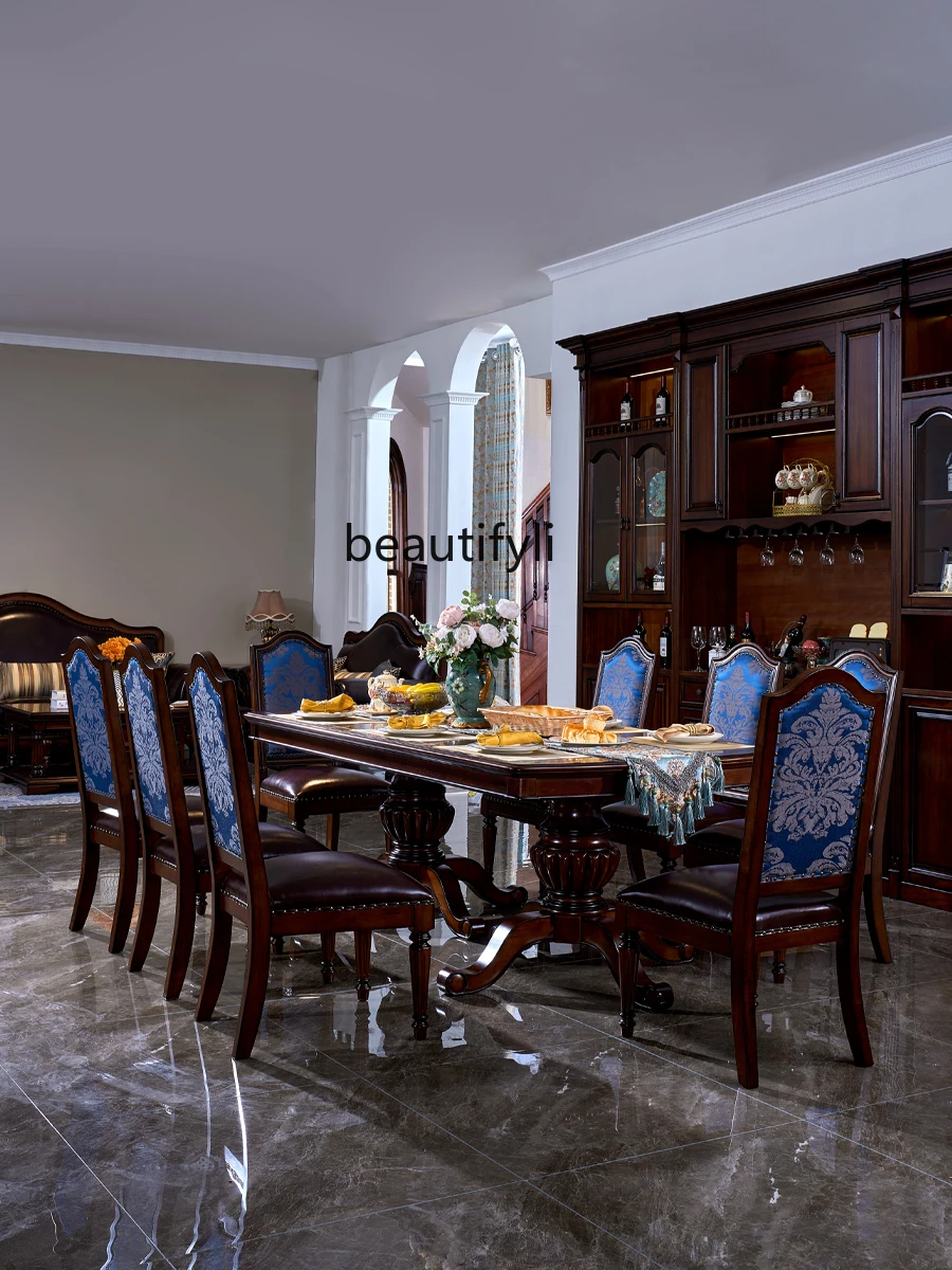 American Style Dining Table Special-Shaped Retro Style Solid Wood Villa Restaurant Furniture Western Food Table