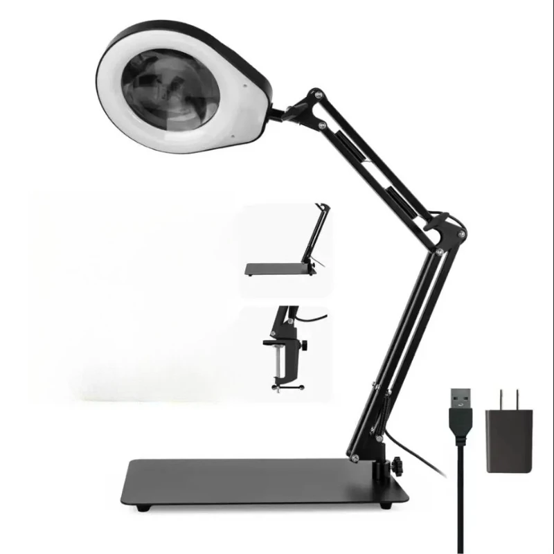 

10X 20X Magnifier Lamp 3 COLORS LED Lighted Magnifier Large Base & Clamp Magnifying Glass Lamp for Repair Crafts Soldering 5.5D