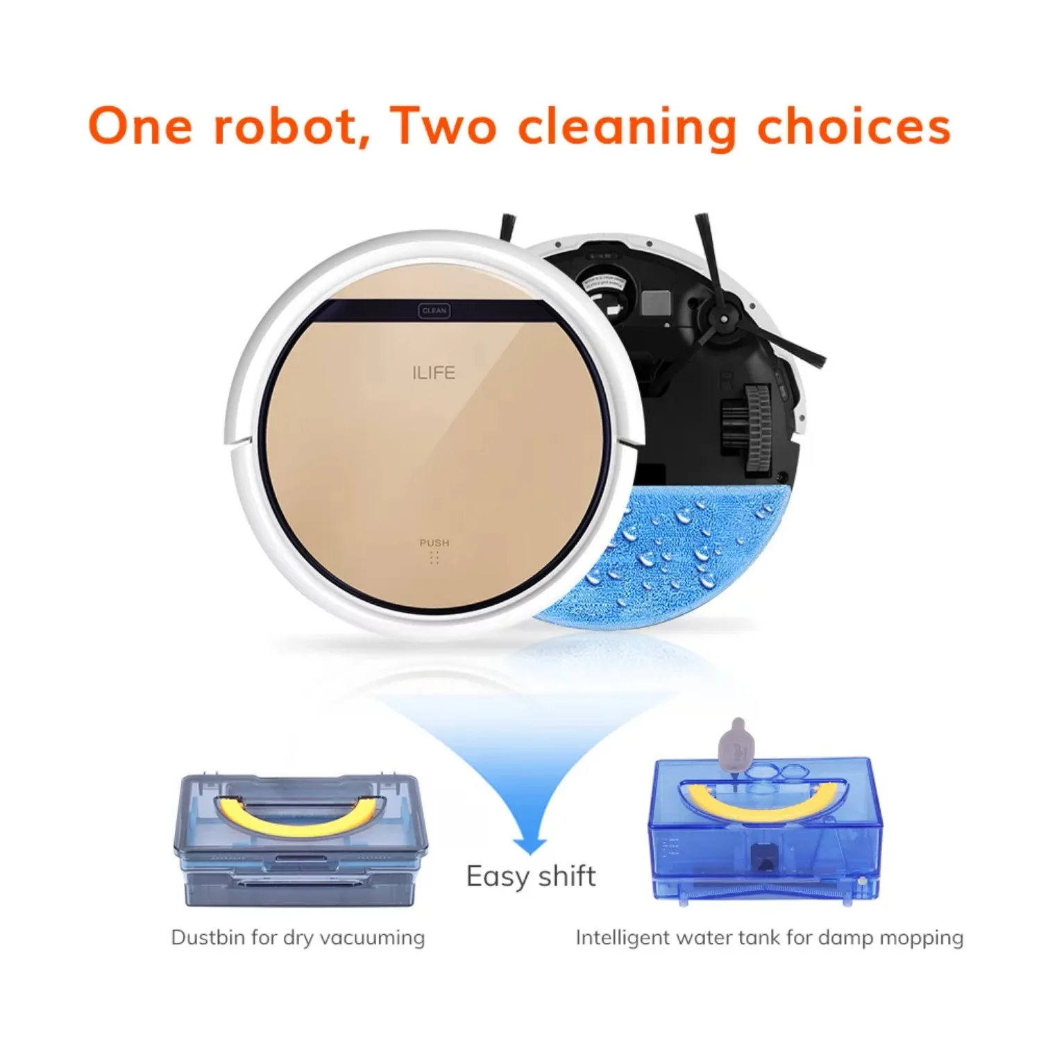 Robot Vacuum and Mop 2 in 1, with Water Tank, Self Charging, Tangle Free for Pet Hair