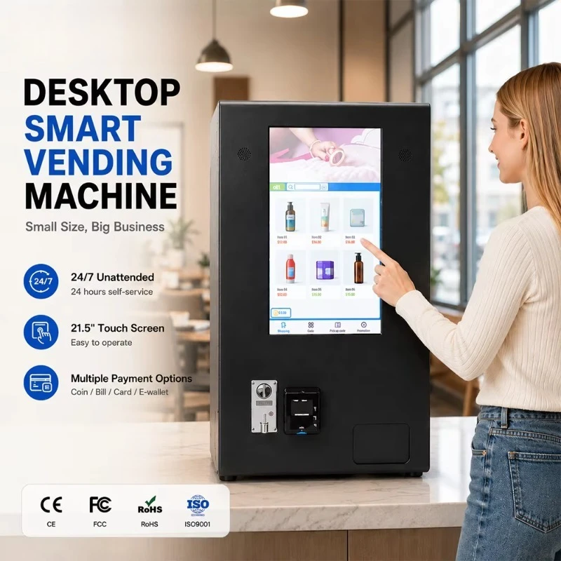 QR Code Mini Vending Machine Small Smart Cashless Payment Snack Drink Commercial Touch Screen