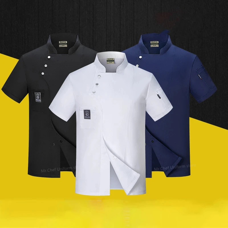 Unisex chef uniform jacket short sleeve chef T-shirt restaurant coat Bakery Food Service Breathable Cooking chef clothes logo