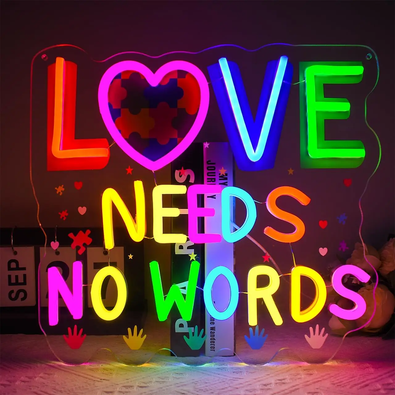 

Autism Neon Sign Love Needs No Words Neon Sign for Wall Decor USB Powered LED Light Sign for Bedroom Office Classroom Gifts