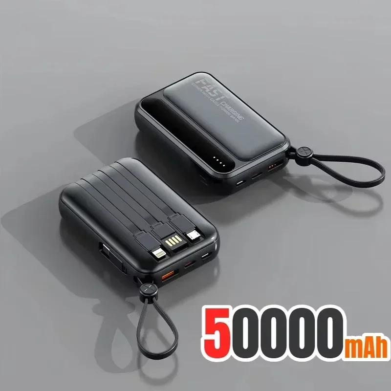 

120 Вт, 500000 мАч, внешний аккумулятор большой емкости, 4 в 1, кабели, интеллектуальный цифровой дисплей, портативный внешний аккумулятор для iPhone Huawei