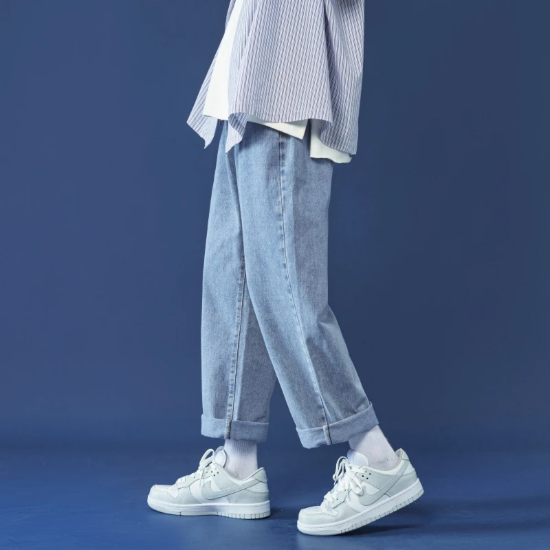 

Jeans, straight loose long pants, all-season washed blue casual boys' pants, versatile and trendy for teenagers