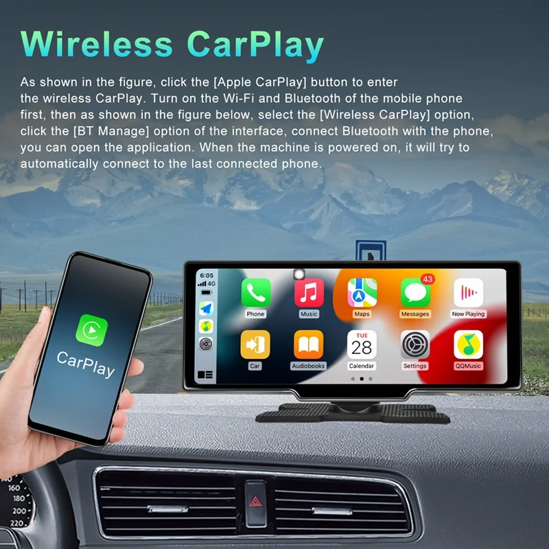 Super Sale 10.26'' Android Car Monitor Carplay Dashboard Android Auto 4+64G Dash Camera WIFI Smart Screen Player
